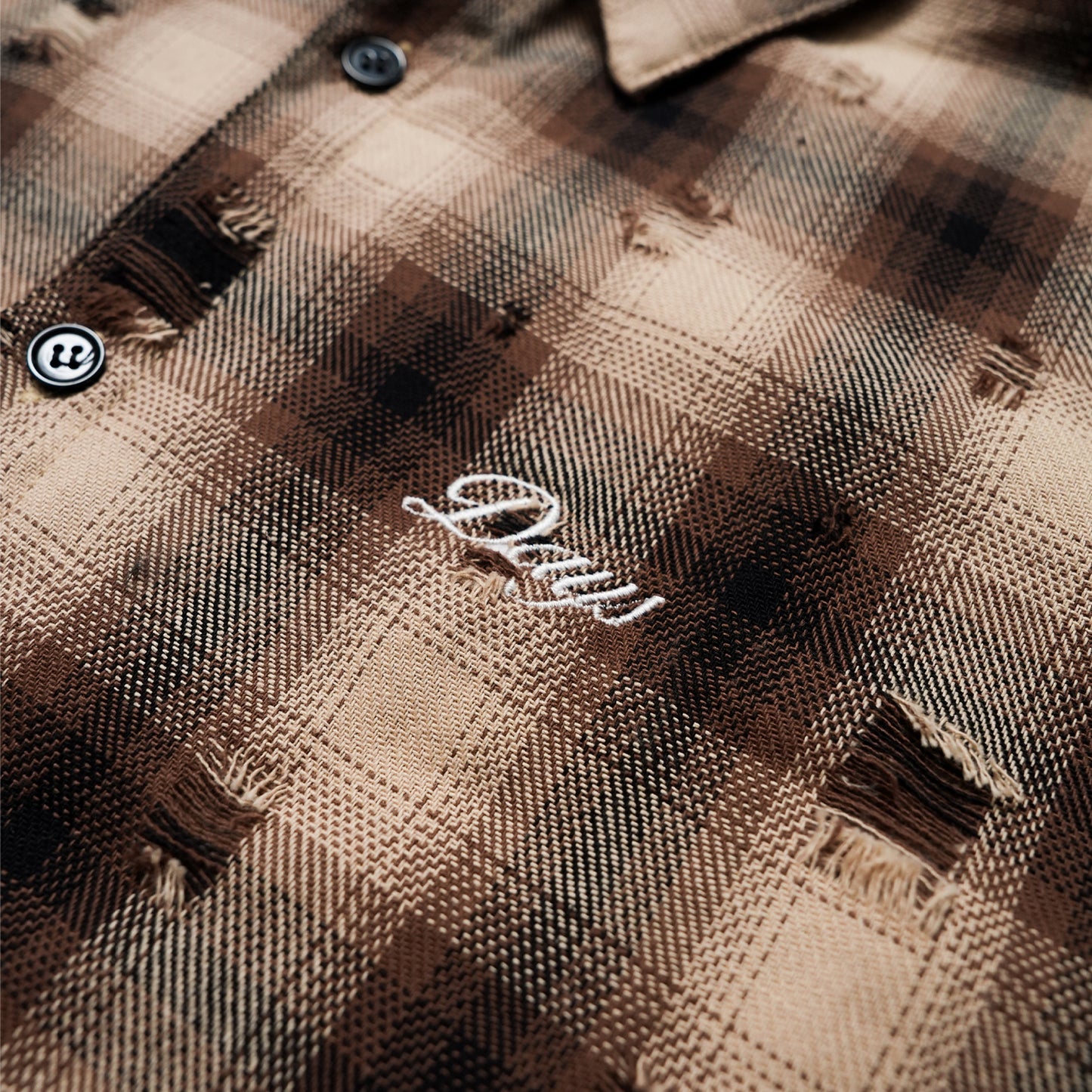TARTAN DISTRESSED OVERSIZED BOXY FIT BUTTON-DOWN SHIRT