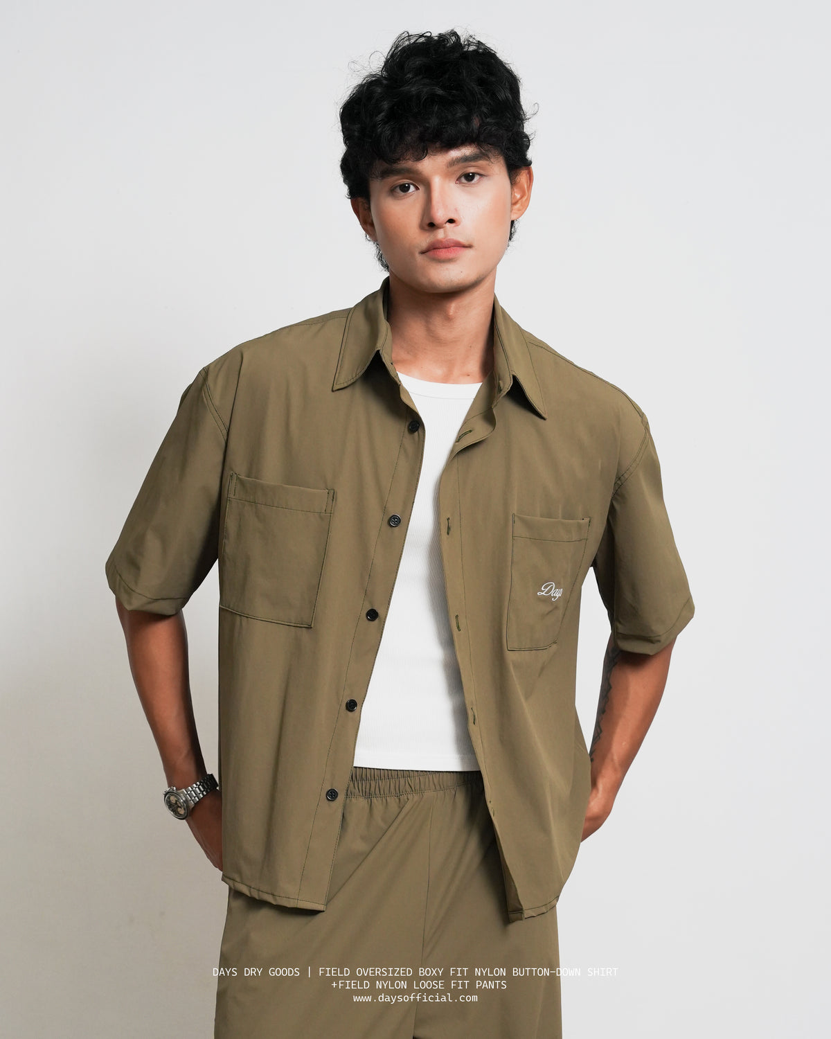 DAYS® FIELD NYLON LOOSE BOXY-FIT BUTTON-DOWN SHIRT