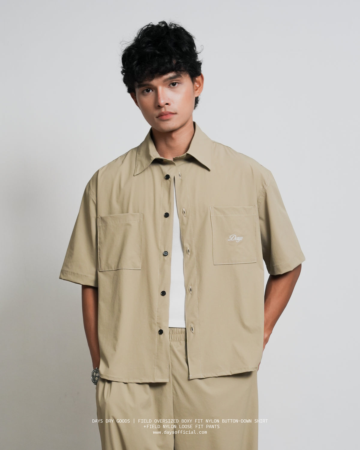 DAYS® FIELD NYLON LOOSE BOXY-FIT BUTTON-DOWN SHIRT