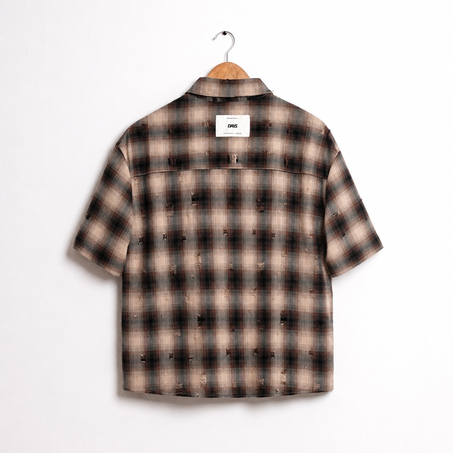 TARTAN DISTRESSED OVERSIZED BOXY FIT BUTTON-DOWN SHIRT