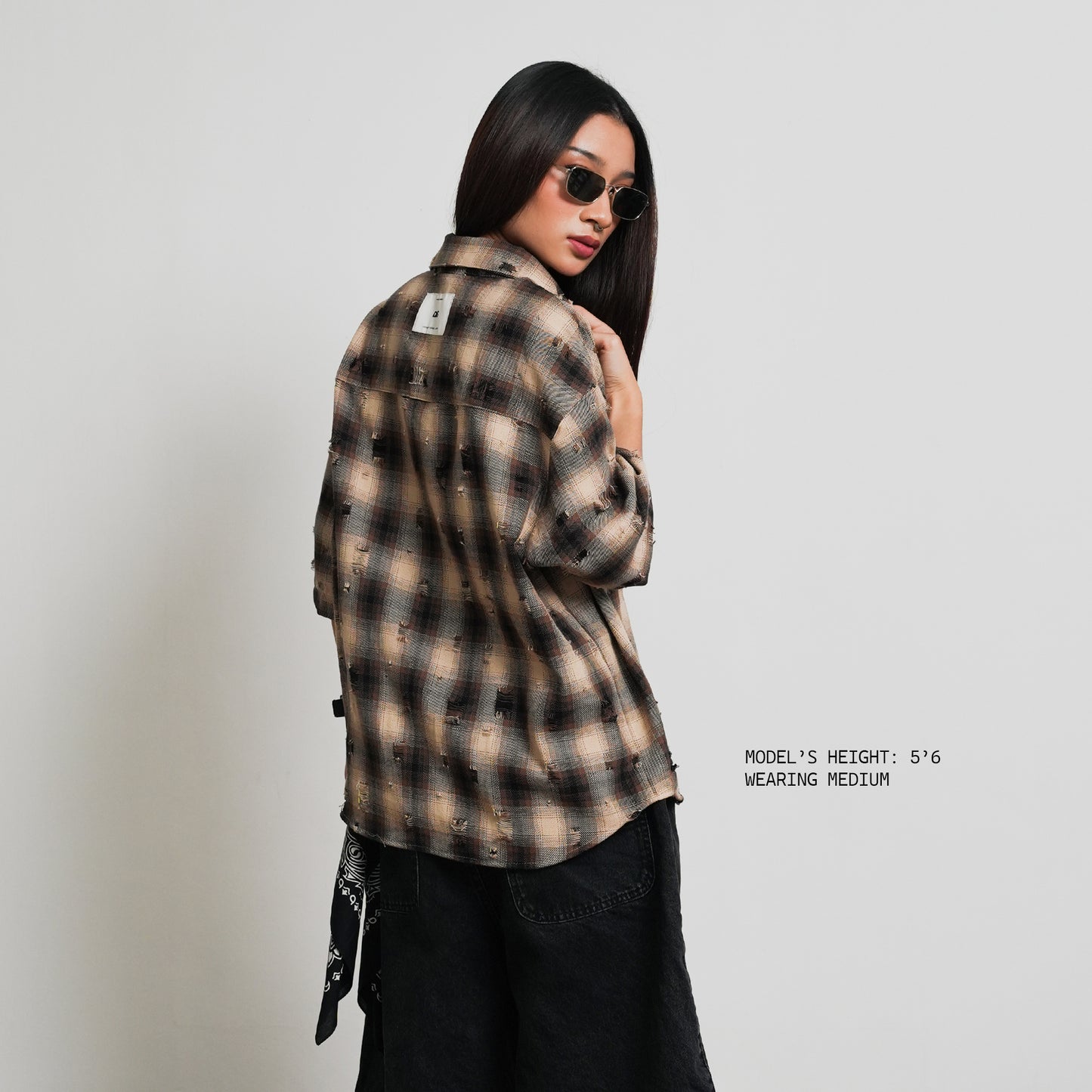 TARTAN DISTRESSED OVERSIZED BOXY FIT BUTTON-DOWN SHIRT