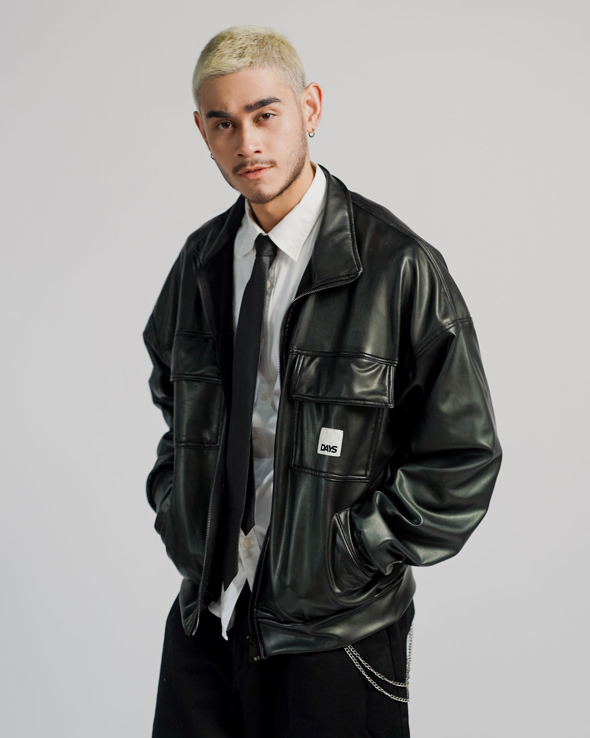 UNION LEATHER BOXY/CROPPED-FIT TRACK JACKET