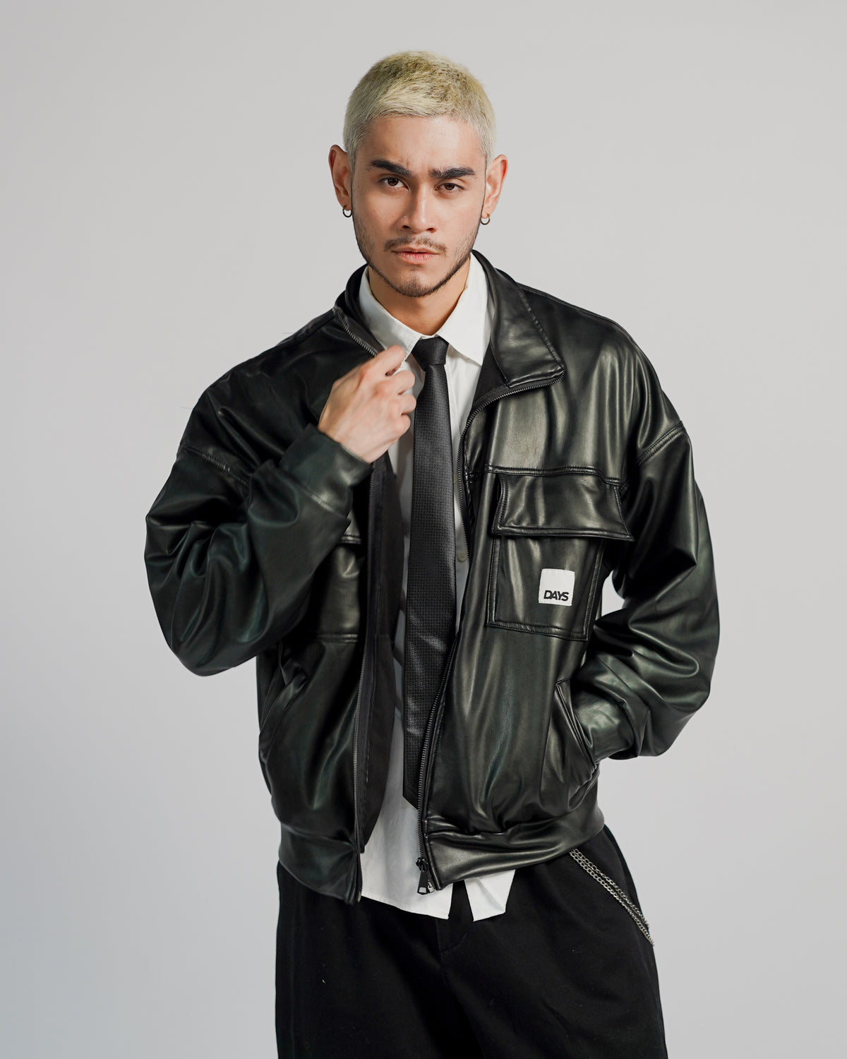 UNION LEATHER BOXY/CROPPED-FIT TRACK JACKET