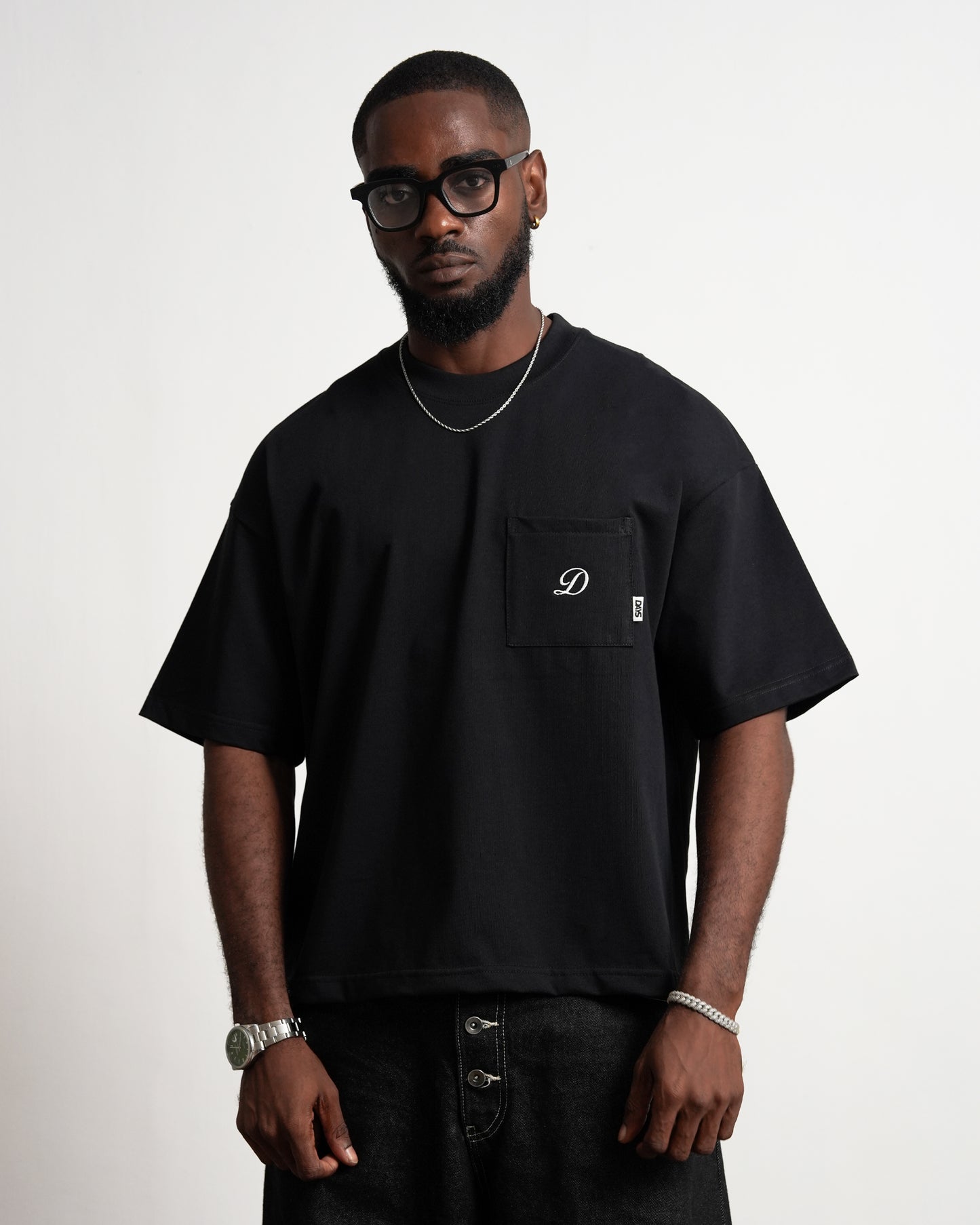 BLACK PARADISE — HERITAGE-300 OVERSIZED CROPPED FIT POCKET T-SHIRT