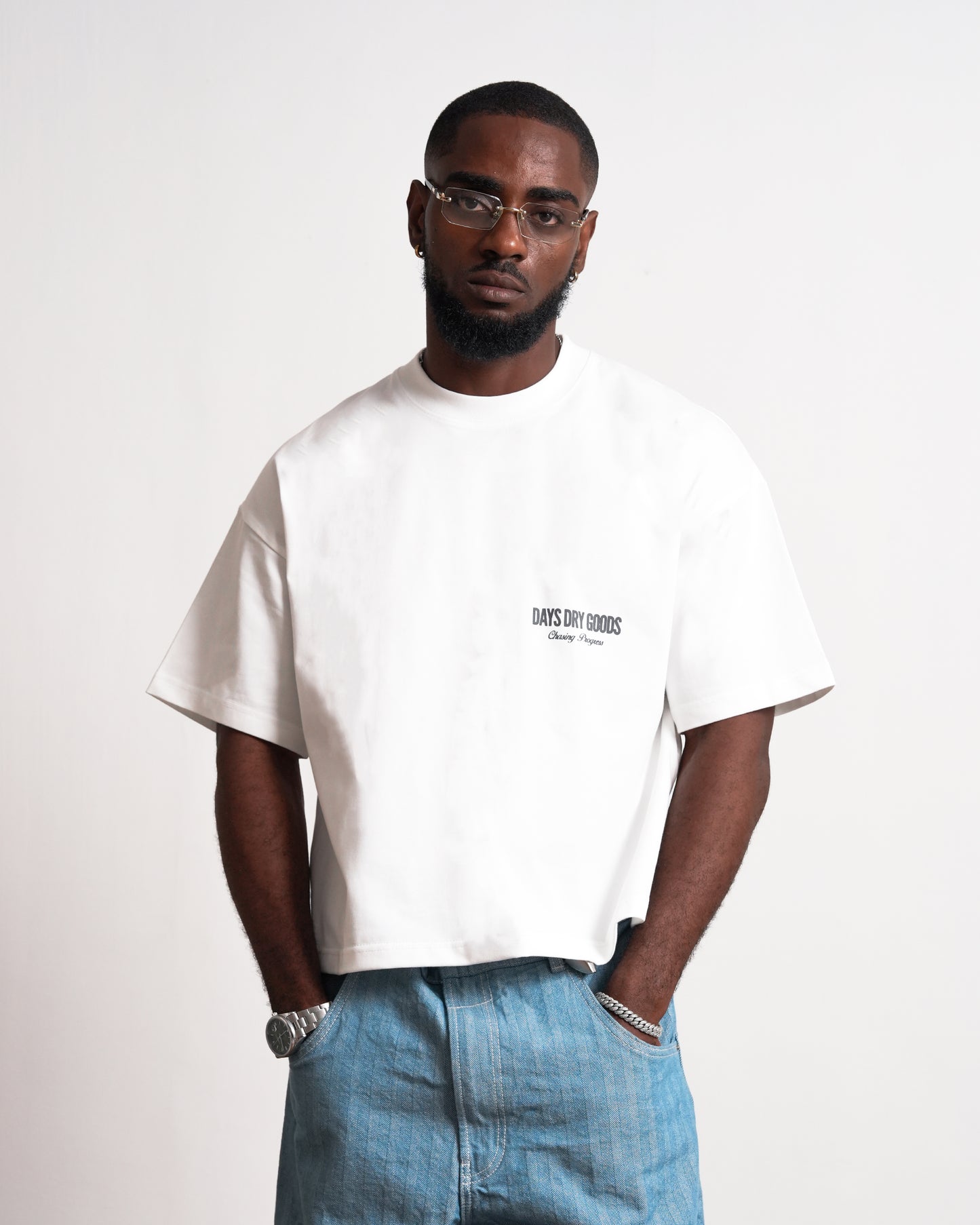DRY GOODS WHITE — HERITAGE-300 OVERSIZED CROPPED FIT T-SHIRT