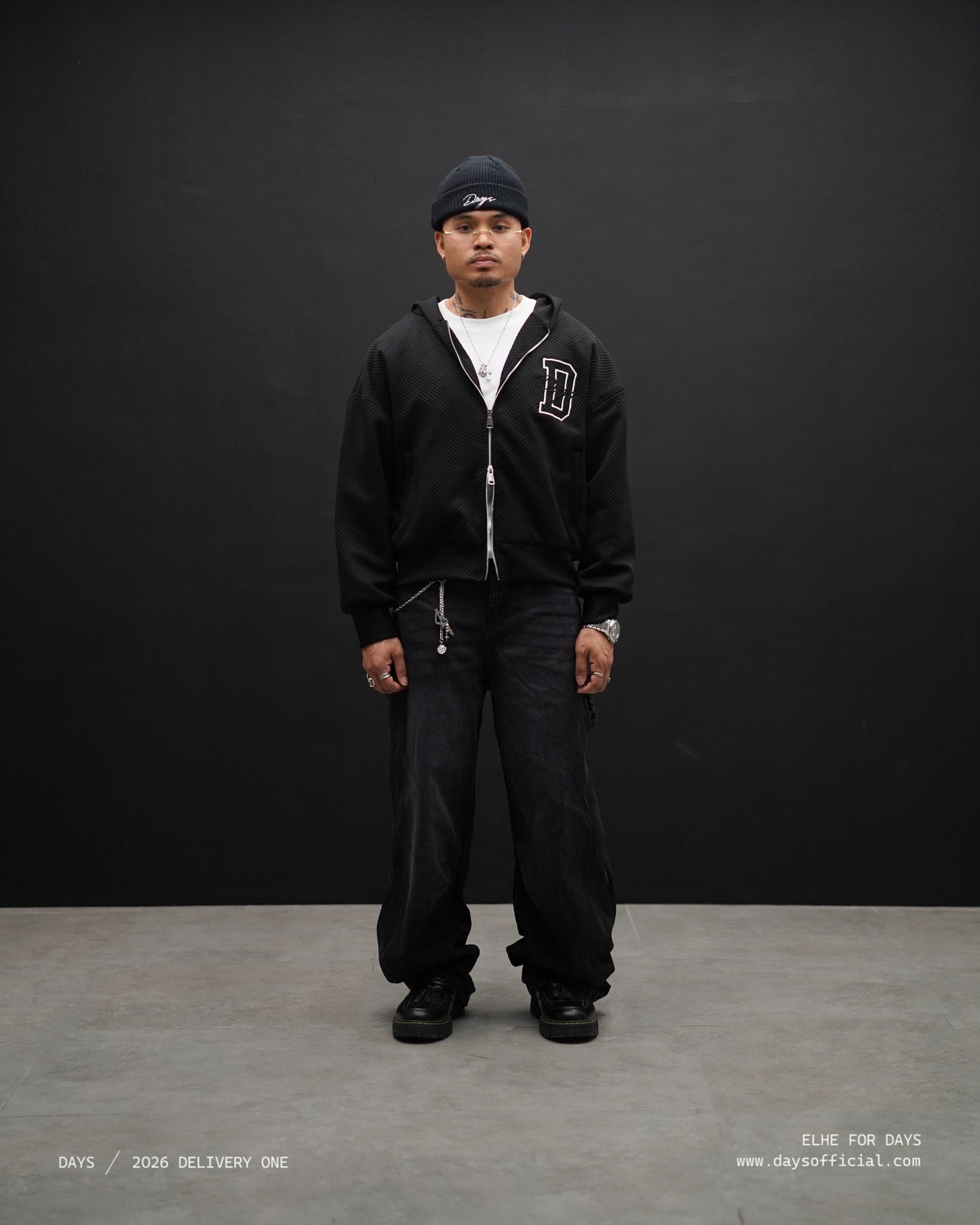 INITIAL JACQUARD DOUBLE-ZIP HOODIE