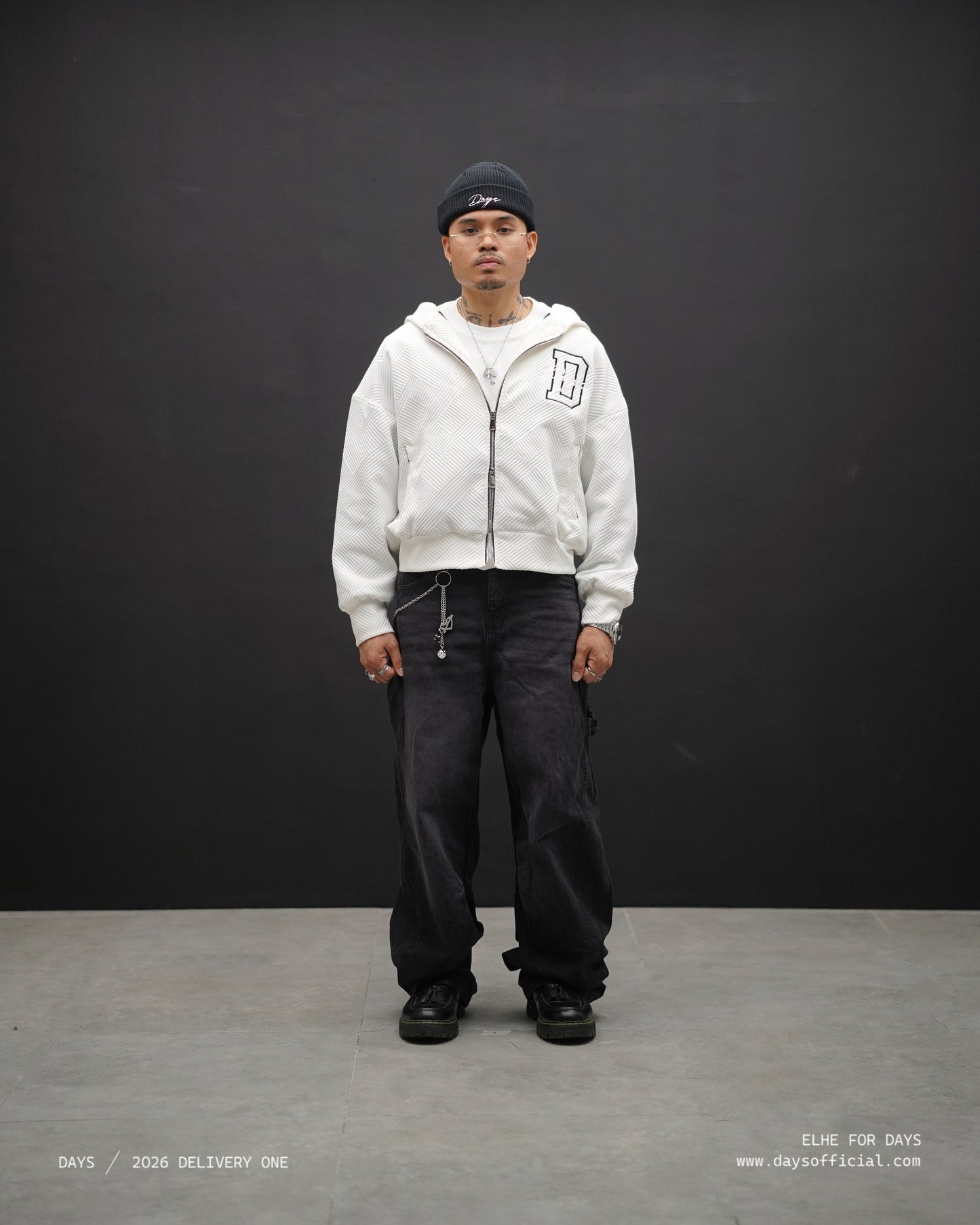 INITIAL JACQUARD DOUBLE-ZIP HOODIE