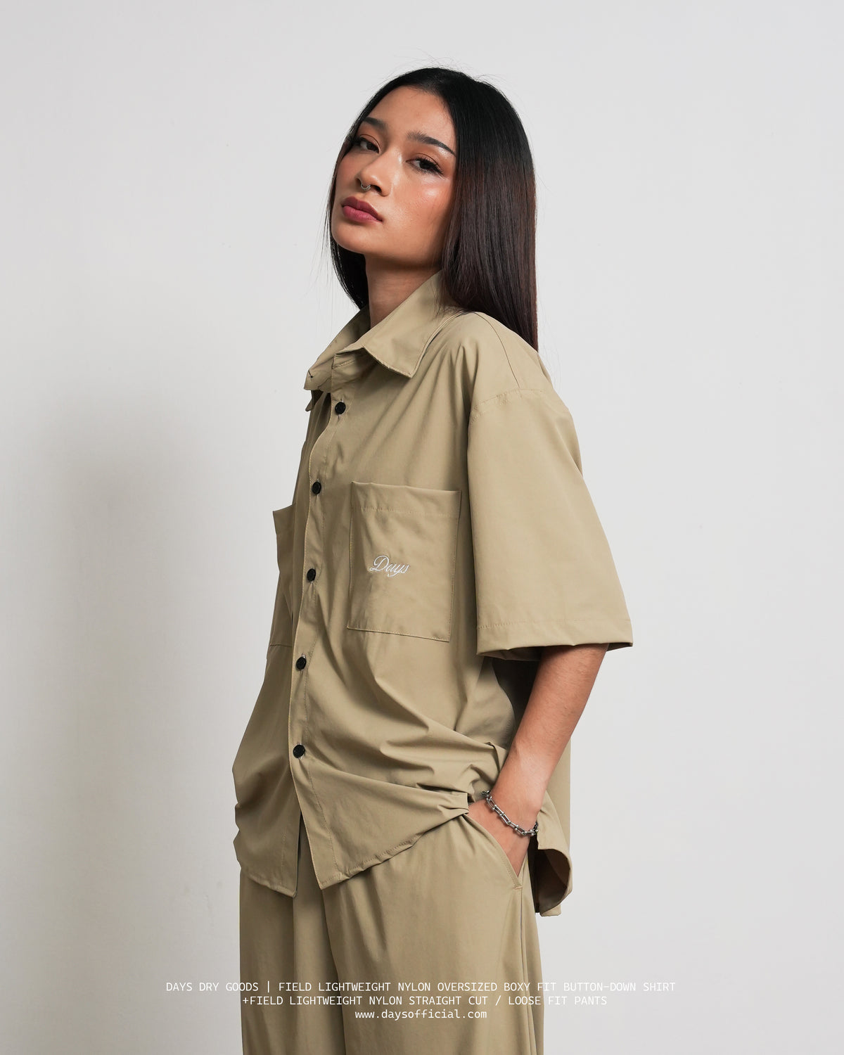 DAYS® FIELD NYLON LOOSE BOXY-FIT BUTTON-DOWN SHIRT