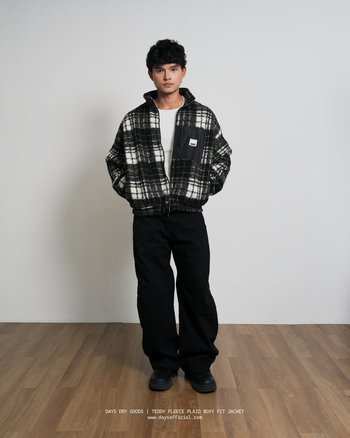 TEDDY FLEECE PLAID BOXY LOOSE FIT JACKET