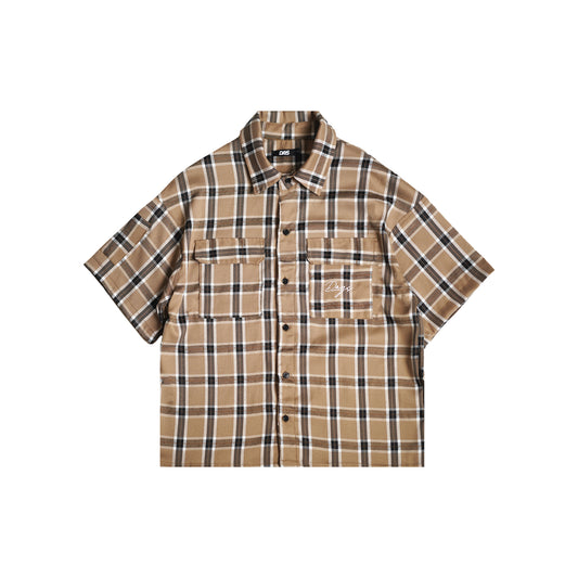 CAMEL PLAID OVERSIZED SHIRT